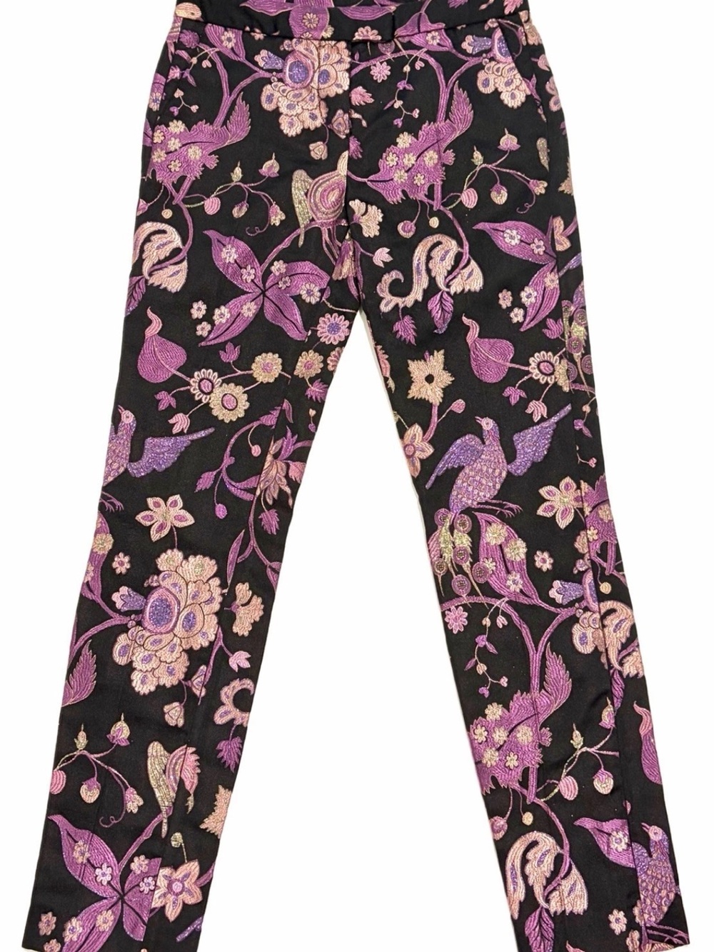 Floral Embroidered Straight Leg Pants - Black & Purple